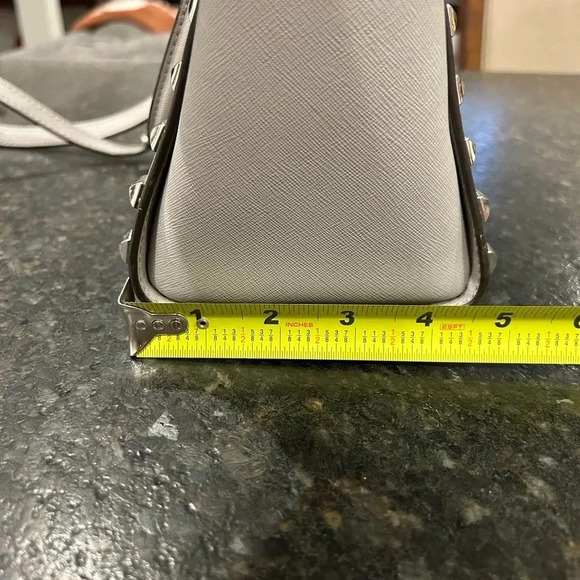 Michael Kors Selma Stud Satchel Bag Purse Grey Cement Saffiano Leather - Picture 14 of 14